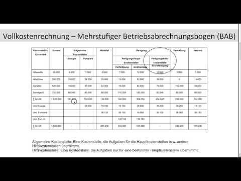 Mehrstufiger Betriebsabrechnungsbogen, BAB, Hilfskostenstelle, Allgemeine Kostenstelle (FOS / BOS)