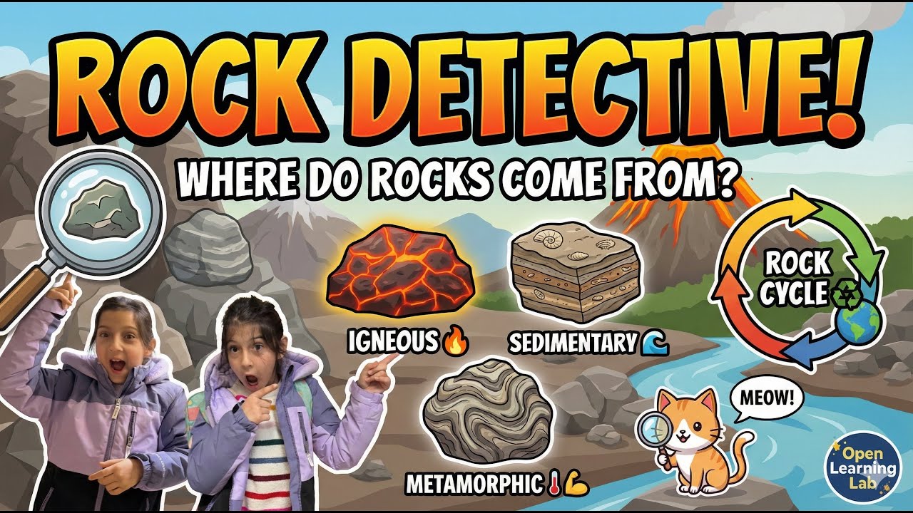 Where Do Rocks Come From? 🪨🔍 | Rock Cycle for Kids (Igneous, Sedimentary, Metamorphic!)