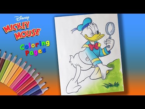 Donald Duck plays a detective Coloring Page for Children. Mickey Mouse and His Friends Coloring Book Video