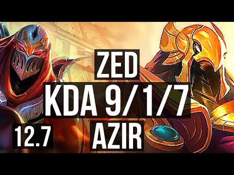 ZED vs AZIR (MID) | 9/1/7, 1.9M mastery, 1200+ games, Dominating | KR Grandmaster | 12.7
