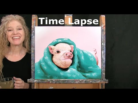 TIME LAPSE - Learn How to Paint "PIG IN A BLANKET" with Acrylic Paint- Step by Step Video Tutorial
