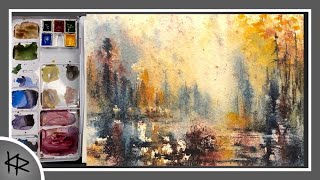 semi abstract spatter WATERCOLOR Landscape Painting process - 270