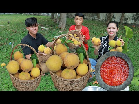 Picnic time under santol tree - Pick santol fruit eating with spicy chili salt - So fresh and relax