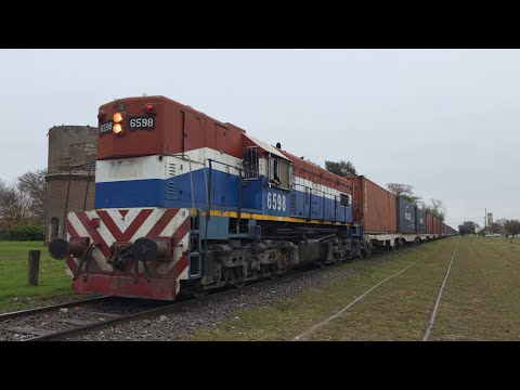 [8K] Colorido tren de contenedores de NCA con la EMD GR-12W 6598 pasando por Marcos Juárez!!!!!!