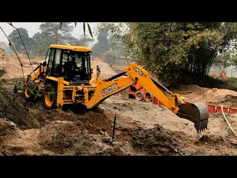 JCB Backhoe Super Machine Working For New Bridge Construction