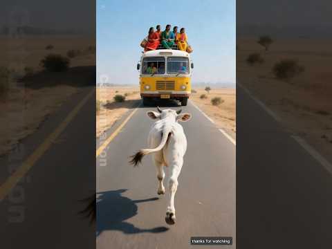 Calf saves bus from accident 😭 #ai #cow #rescue