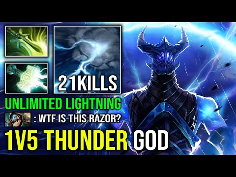 WTF 1v5 THUNDER GOD Unlimited Lightning Max Speed Right Click Full Absorb Static Razor Dota 2