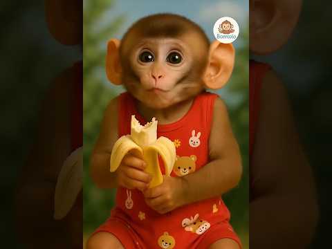 baby monkey eating banana