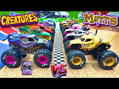 Toy Diecast Monster Truck Racing Tournament | Round #39 | Monster Jam CREATURES 🆚 MONSTER MUTTS