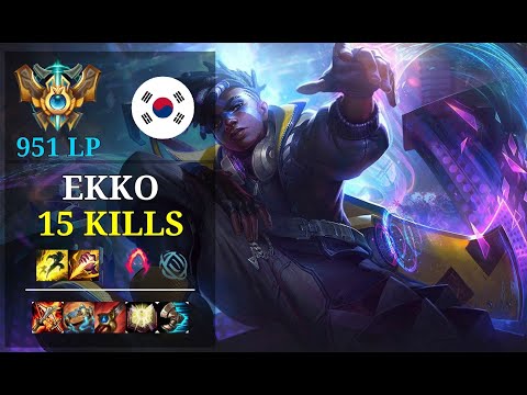 Ekko Jungle vs Nidalee - 15 kills - Zyb KR Challenger (951 LP) Patch 10.21