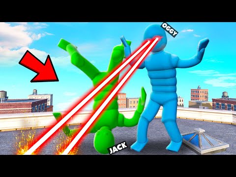 Ragdoll Fight Between Oggy And Jack With Laser Eyes In Overgrowth
