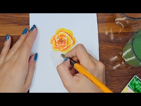 yellow rose , how to paint water color flower 🌼