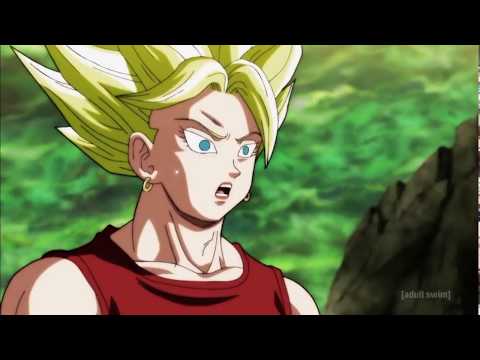 Goku vs Caulifla & Kale | Goku turn Super Saiyan 3 English Dub
