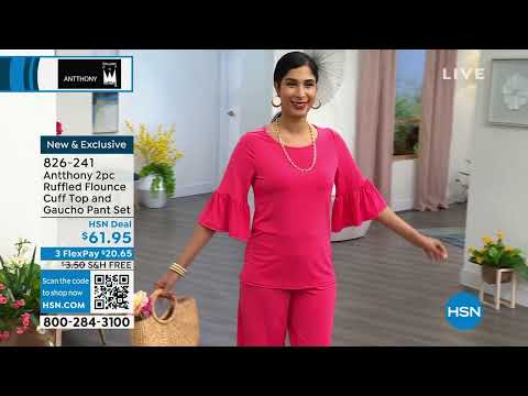 Antthony 2piece Ruffled Flounce Cuff Top and Gaucho Pant...