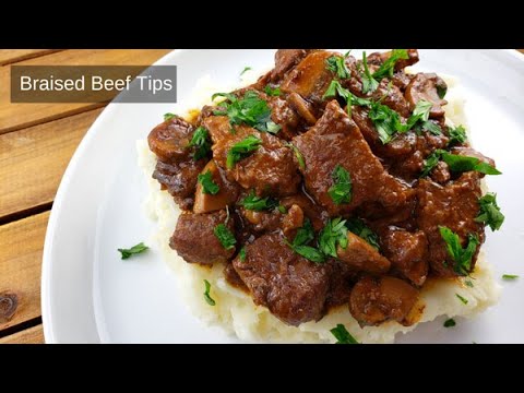 Braised Beef Tips | Beef and Gravy with Mashed...