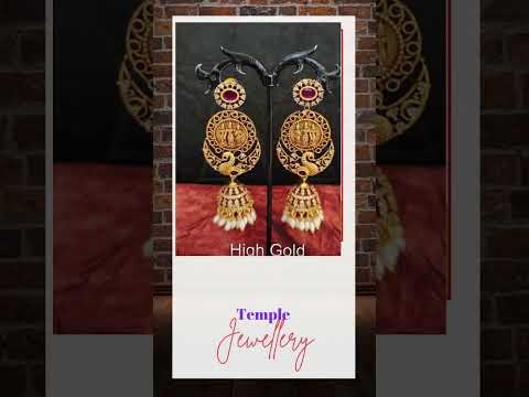 Golden design beautiful fancy style temple earring, matte go...