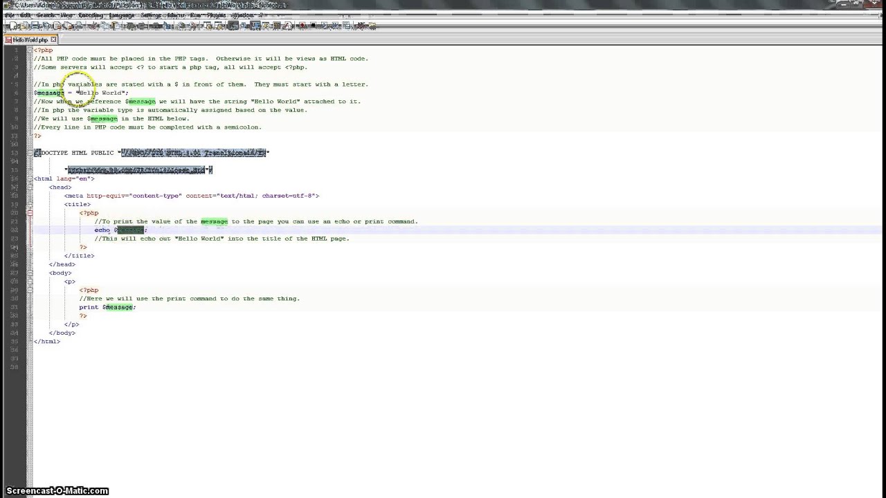 Lesson 1) Hello World PHP Tutorial - Learn PHP
