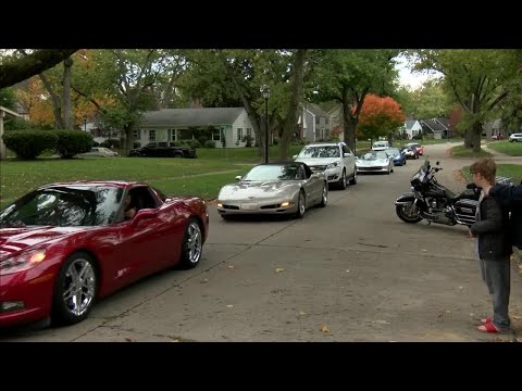 Local man sets up a corvette parade to surprise 10-year-old boy with brain cancer