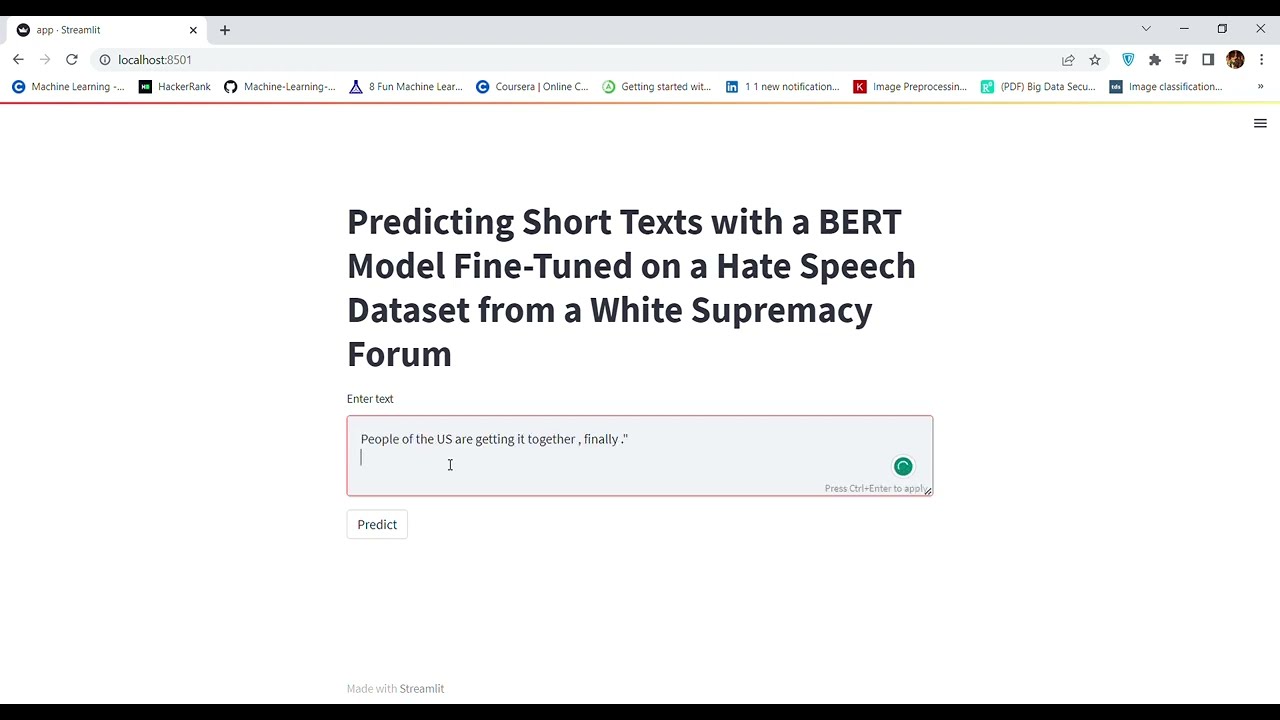 Short Text Classification on Hate Speech Dataset from a White Supremacy Forum using Fine Tune Bert