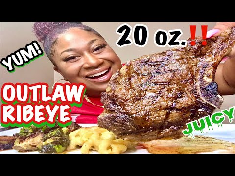 20 OZ. OUTLAW RIBEYE STEAK| MAC AND CHEESE| ROASTED BRUSSEL SPROUTS MUKBANG‼️MUST WATCH❗️