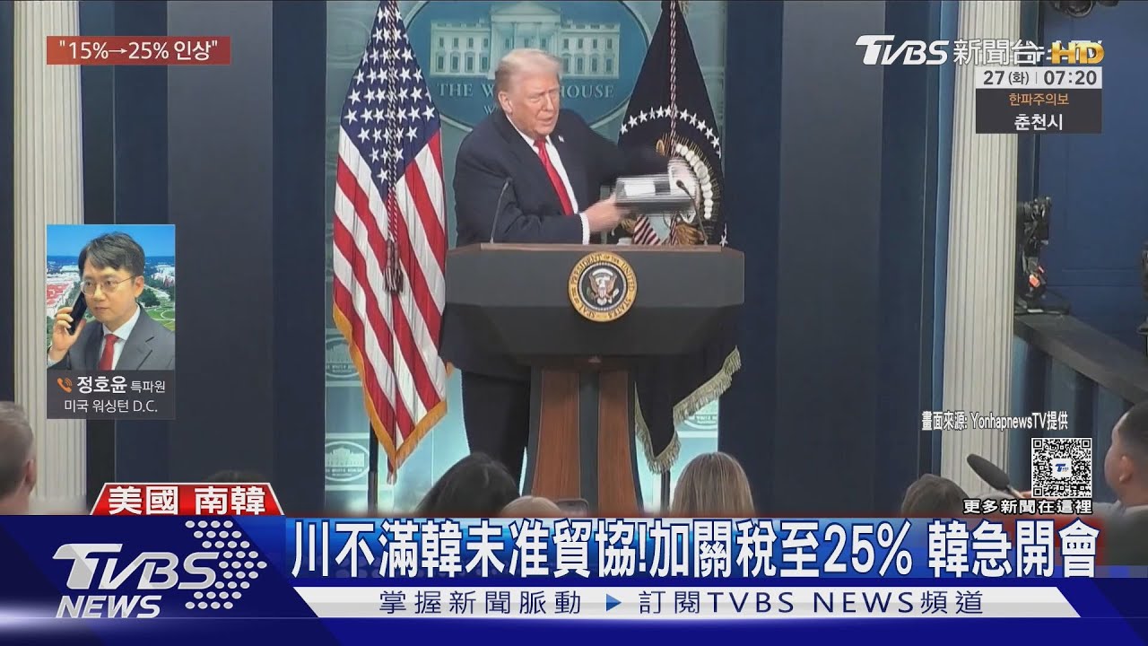 川普不滿南韓未批准貿易協議!宣布加關稅至25% 青瓦台急開會
