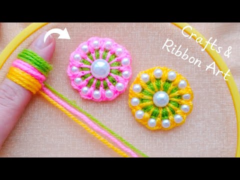 It's so Cute 💖🌟 Superb Woolen Flower Making Trick with Finger - DIY Beautiful Woolen Flower Design