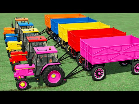 TRANSPORTING & HARVESTING POPLAR w/ MINI JOHN DEERE TRACTOR & COLORED TRAILER! MAKING WOODCHIPS!