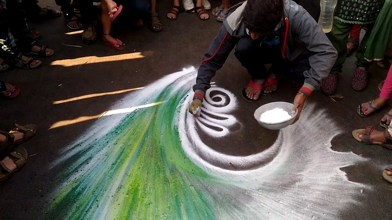 Peacock rangoli design street art by rohit kambe 