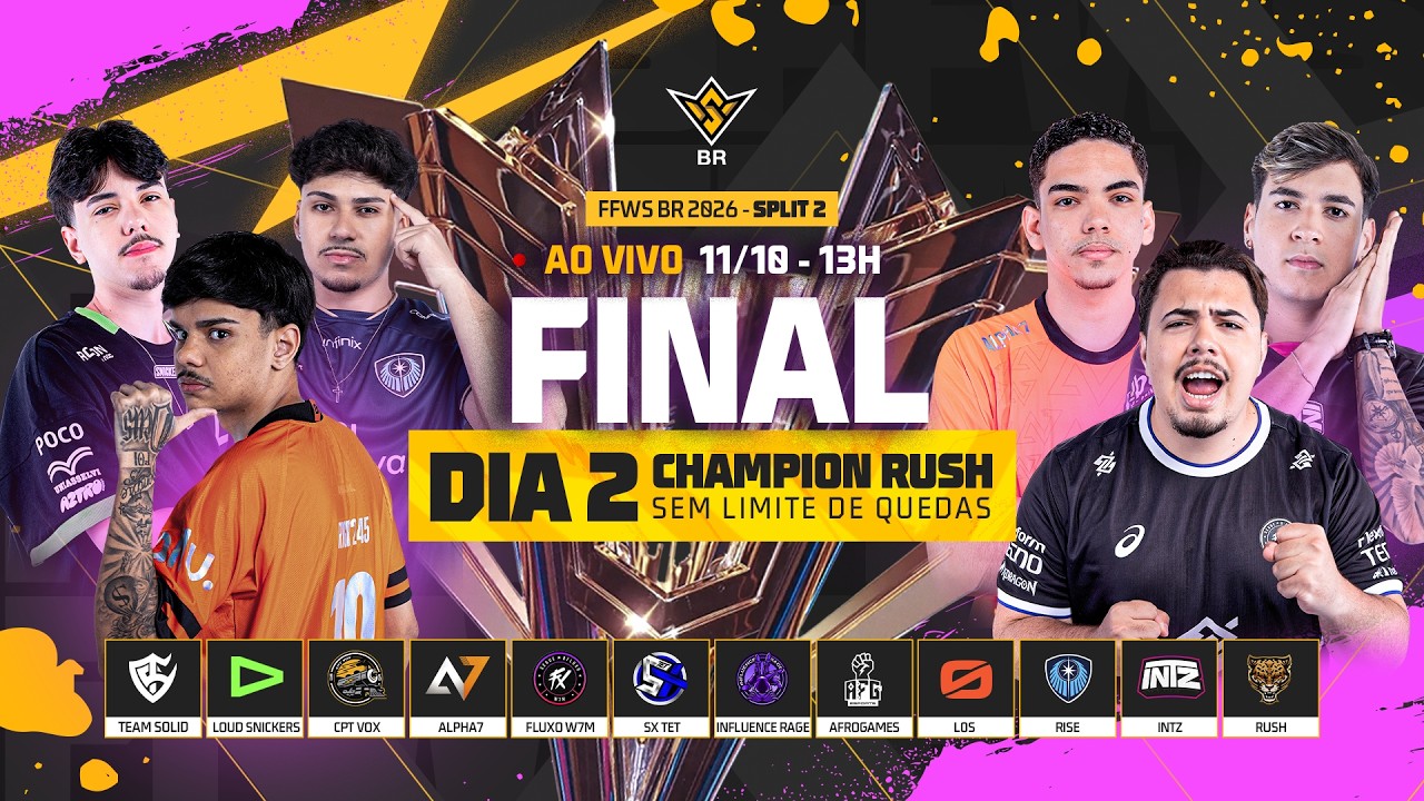 🔴 FREE FIRE AO VIVO: FFWS BRASIL SPLIT 2 - GRANDE FINAL | DIA 2 - CHAMPION RUSH
