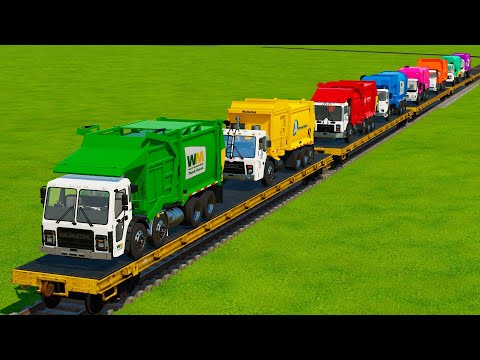 TRANSPORTING GARBAGE TRUCKS, POLICE CARS & FIRE TRUCKS WITH TRAIN! - Farming Simulator 22