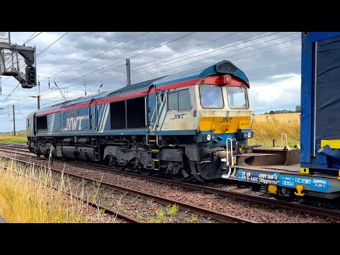 66747 Made in Sheffield powers through Drem on 4E04 Mossend - Doncaster Iport