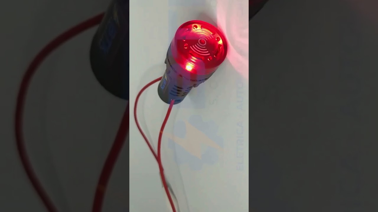 CD6549 Sinalizador Sonoro Led Vermelho 12V Furo 22mm Buzzer Cigarra