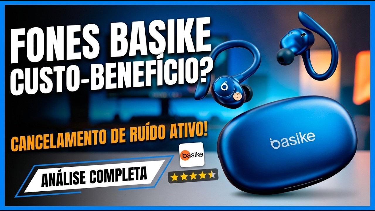 Miniatura da avaliação em vídeo de Fone de Ouvido Sem Fio BASIKE Bluetooth 5.3 TWS com Tela LED Dupla