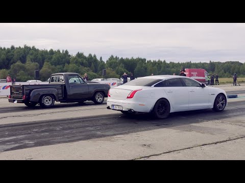 '79 Dodge D150 Stepside 440cid vs 2012 Jaguar XJL 5.0 1/4 mile drag race