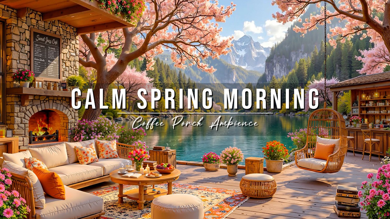 Calm Spring Morning Jazz at Cozy Lakeside Coffee Porch Ambience 🌸 Smooth Jazz Music for a Good Day
