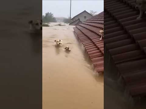 Mother dog risked her life to jump into the river to save her children 😱 #shorts #smartdog #dog