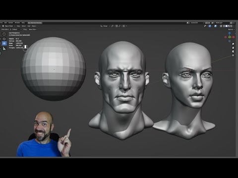 Female head from Male head from sphere - Blender sculpting session