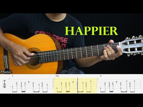 Fingerstyle Happier - Marshmello ft. Bastille - Guitar Tutorial TAB