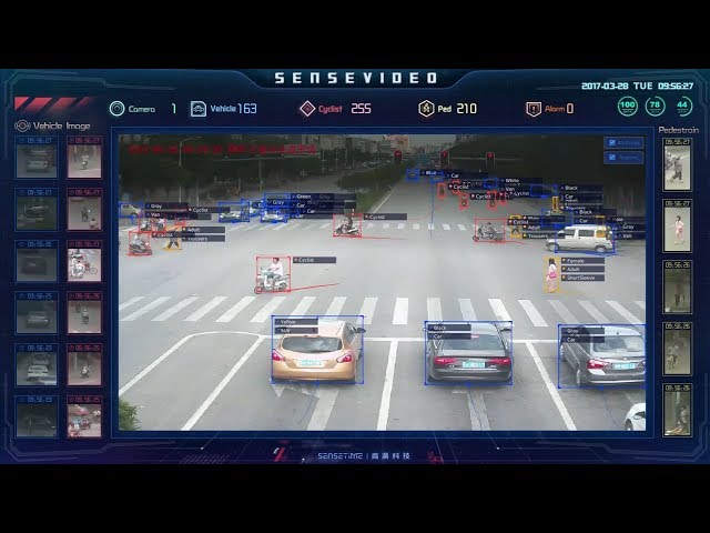 中国国内の、ある交差点の様子をとらえた監視カメラ映像。この映像には、通行人の顔や身体、行動を認識するための人工知能（AI）や機械学習が用いられていると専門家は見ている。しかしBuzzFeed Newsによる独自調査では、この動画に示されているように、この映像が、中国のAI企業である商湯科技（SenseTime）によって作成されたものであることは確認できなかった。