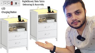 Modern White Nightstands with LED Lights & Charging | The Unboxing Journey