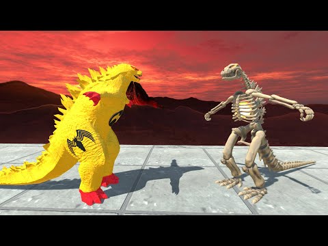 YELLOW VENOM GODZILLA 2014 VS SKELETON GODZILLA DEATH RUN - Animal Revolt Battle Simulator
