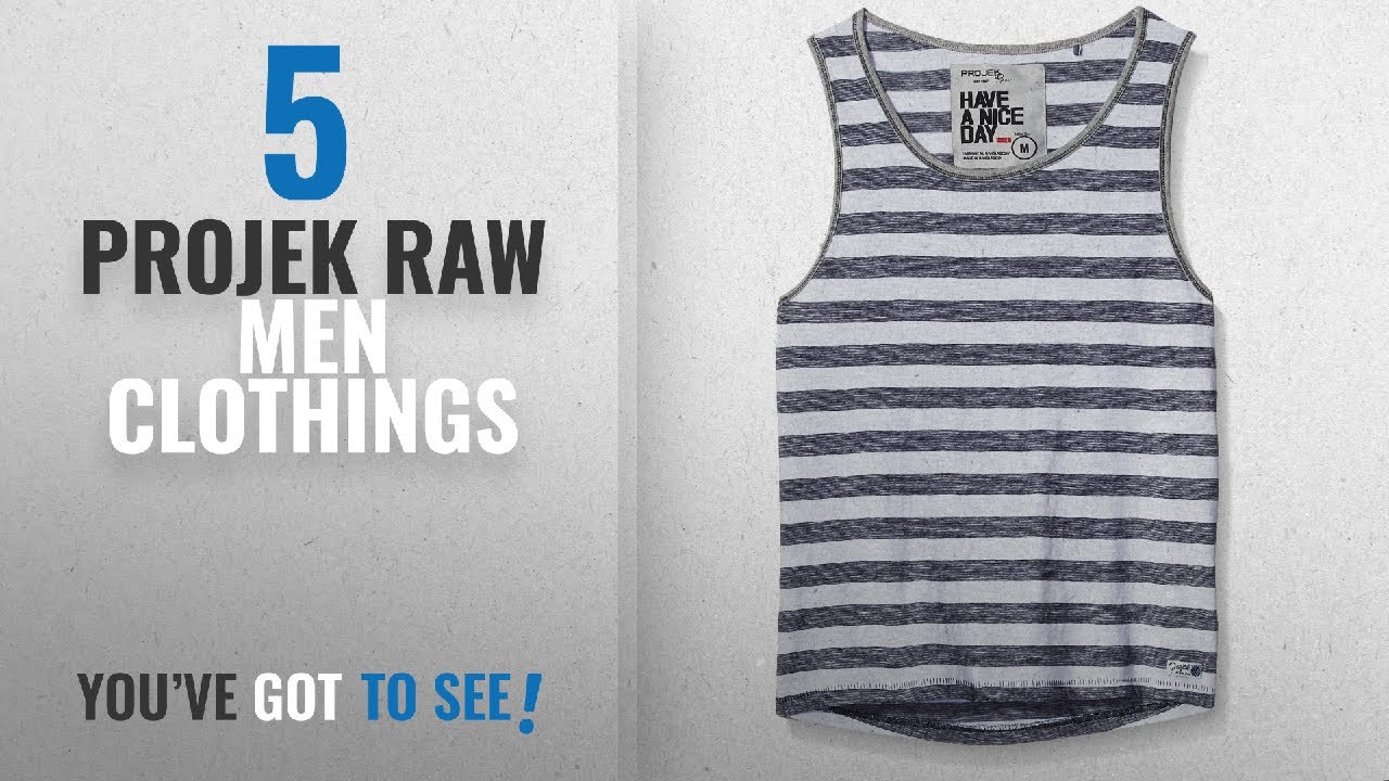 Top 10 Projek Raw Men Clothings [ Winter 2018 ]: Projek Raw Men's Two Tone Striped Tank, White,