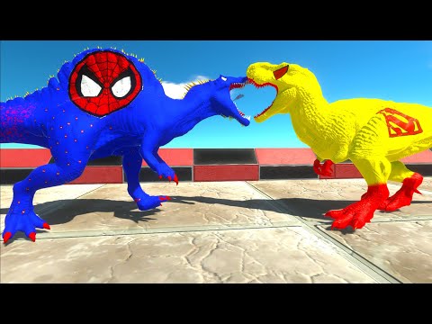 SPIDERMAN SPINOSAURUS vs SUPERMAN T-REX DEATH RUN - Animal Revolt Battle Simulator