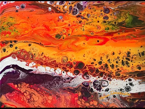 Acrylic Pour Painting #509 Orange Zig Zag Swipe
