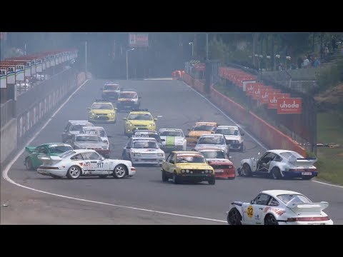 Belgian Youngtimer Cup 2017. Race 2 Historic Grand Prix Zolder. Start Big Crash