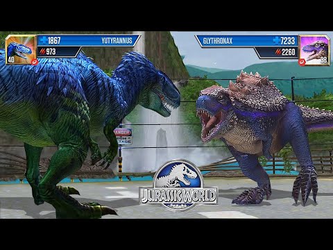 YUTYRANNUS VS GLYTHRONAX - JURASSIC BATTLE || JURASSIC WORLD THE GAME