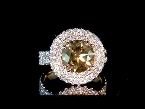 GIA Certified 3.43ct Round Brilliant Cut Fancy Yellow Brown Diamond Ring
