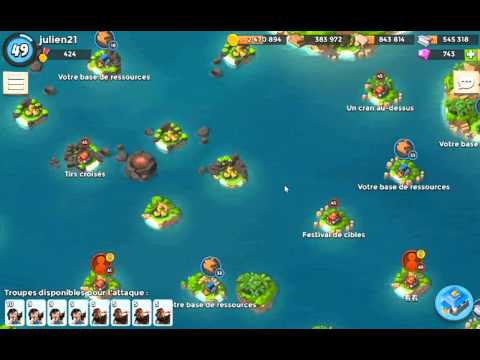 Boom Beach Attaque gros bras, zooka QG niveau 49 + full pierre de puissance !