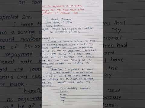 Write an application to the bank manager for NOC from bank after repayment of parsonal loan l