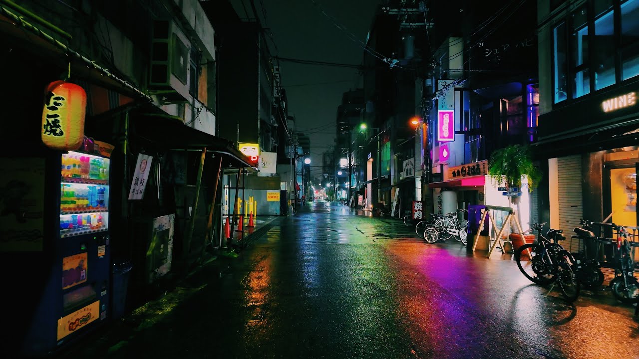 4K ASMR 2am Night Heavy Rain Walk in Osaka Japan | Relaxing Rain Ambience Sounds Sleep Study